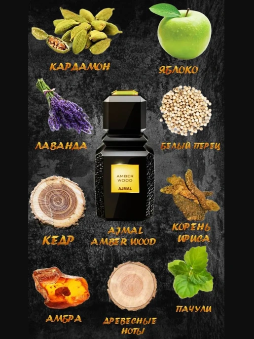 Пробник Оригинал Ajmal Amber Wood Eau De Parfum Древесная Амбра 1.5 ml