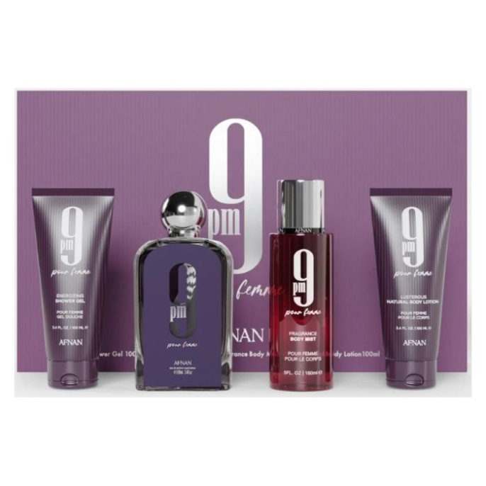 Набор оригинал Afnan 9 PM Pour Femme Purple Luxury Gift Set (3x100+150ml)