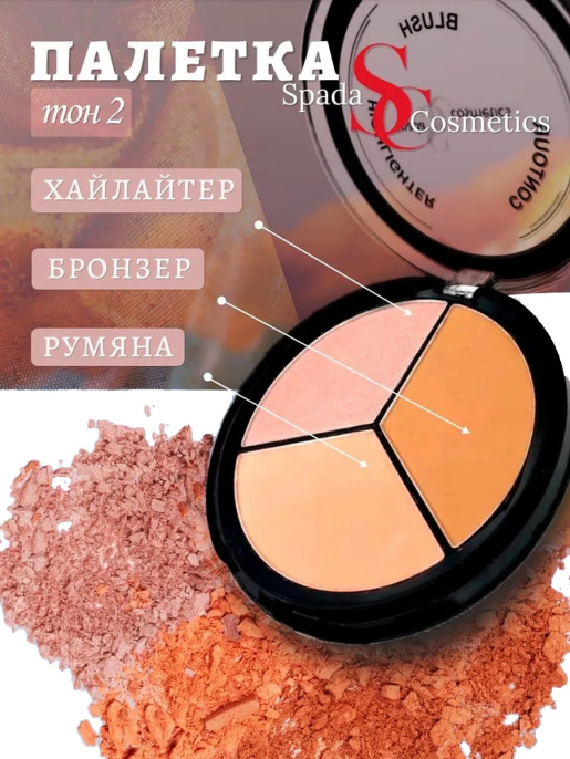 Контуринг для лица профессиональный Хайлайтер Румяна Spada Тон 02